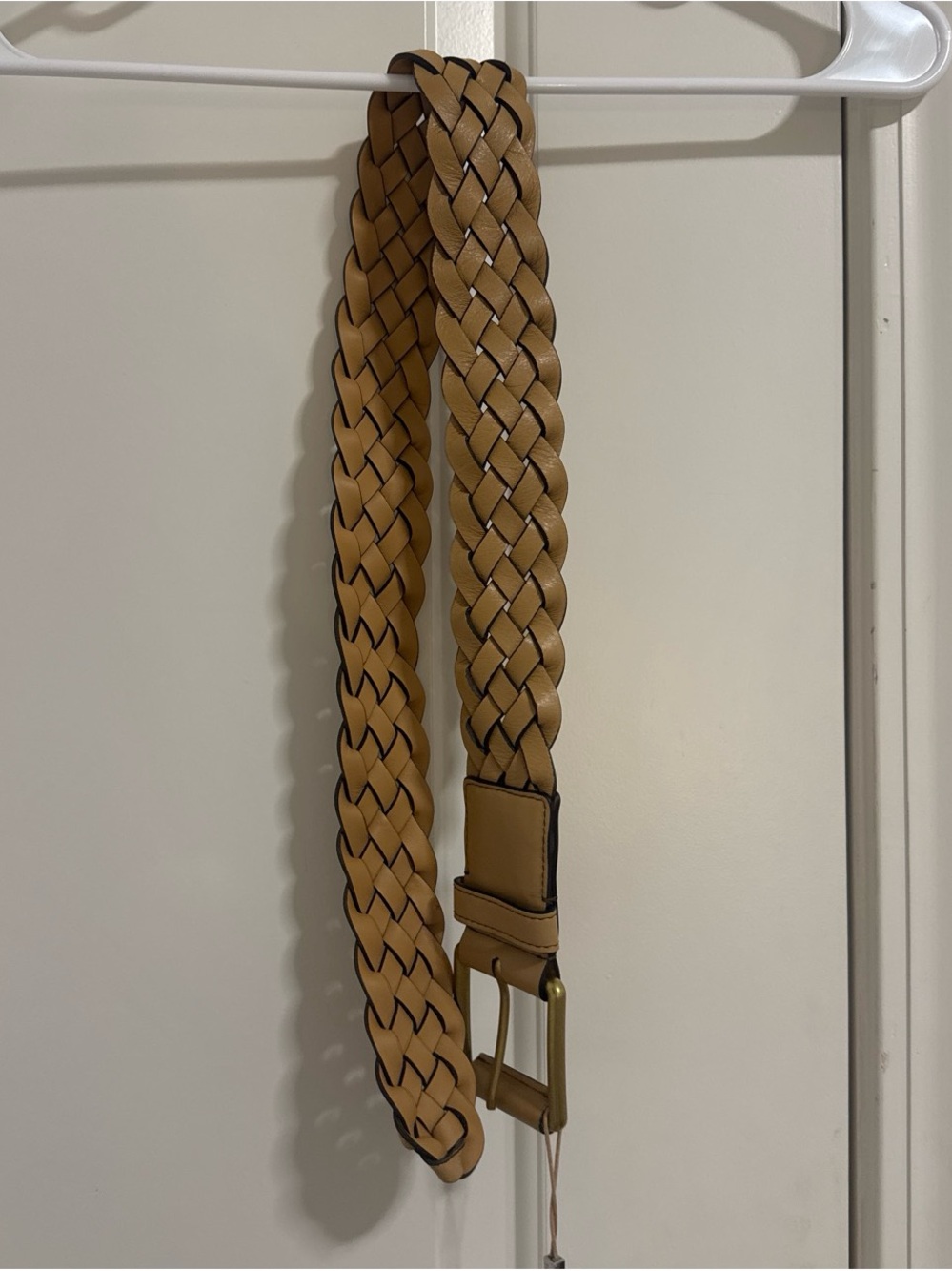 Michael Kors Woven Tan Leather Belt with Gold Buckle